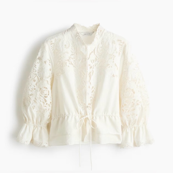 H&M linen blend blouse with eyelet embroidery - Picture 3 of 5
